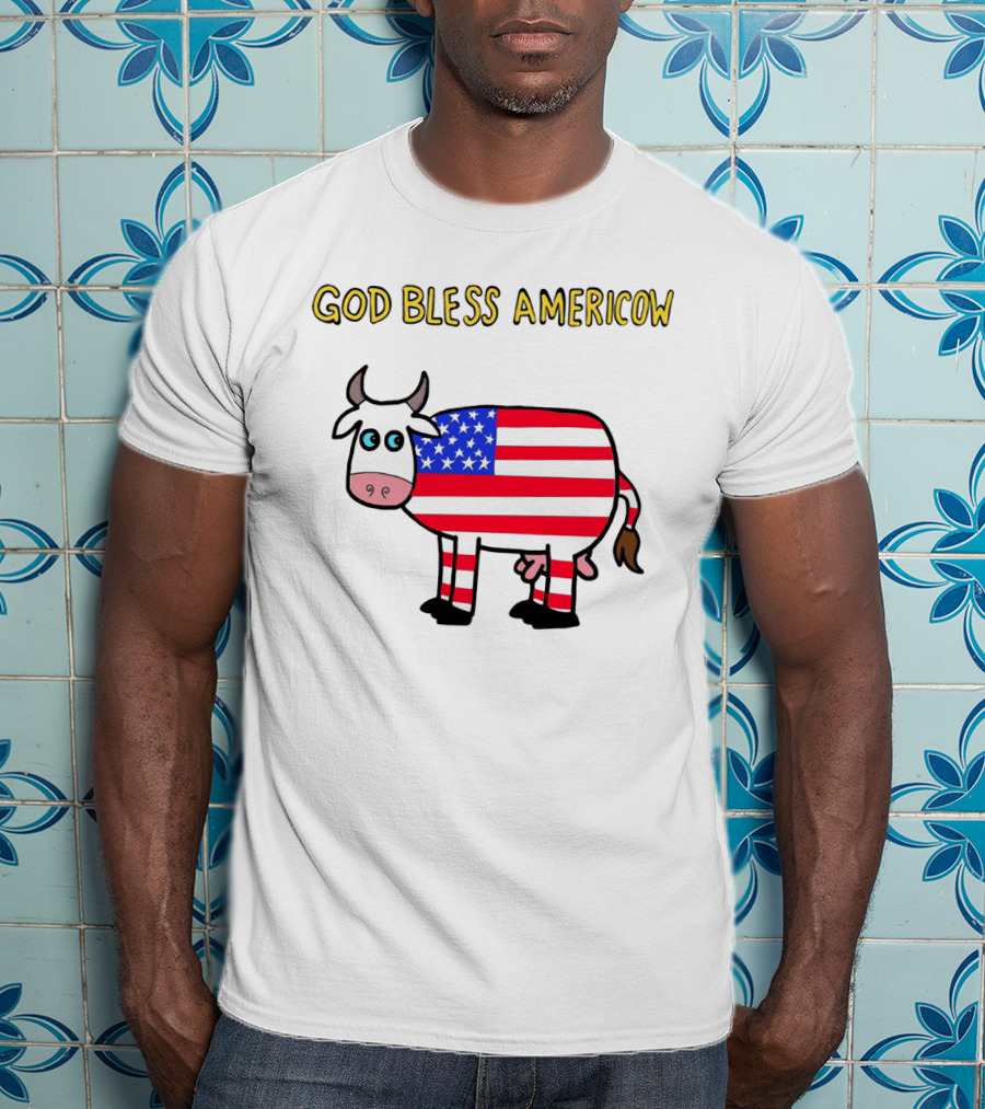 God Bless Americow Patriotic Cow With American Flag T-Shirt