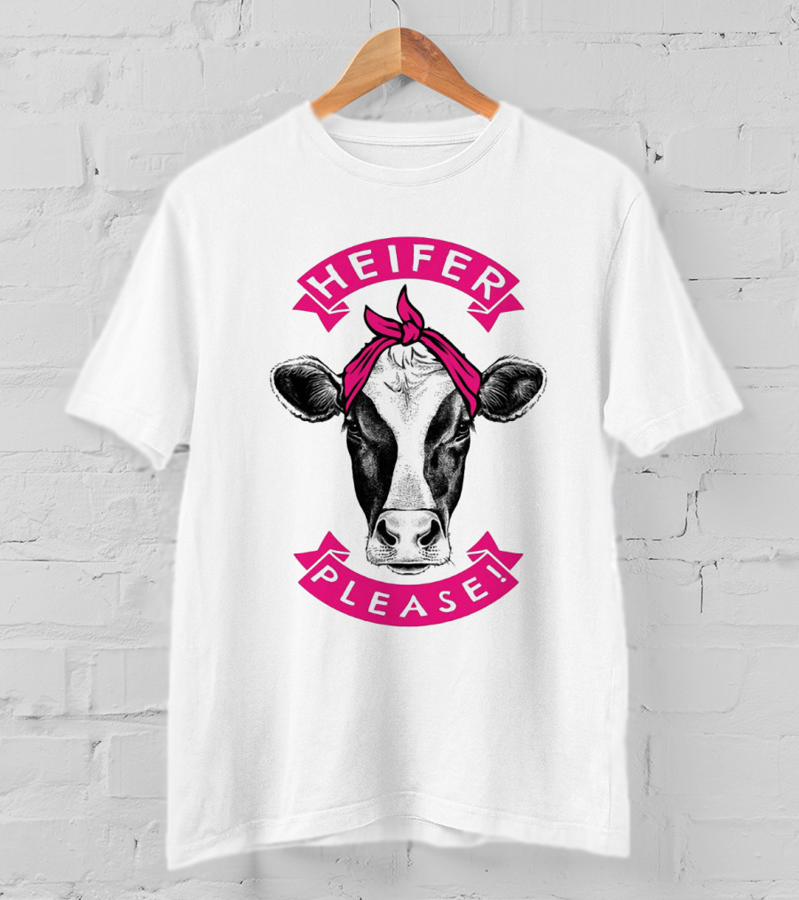 Heifer Please Cow With Pink Bandana Cowgirl T-Shirt