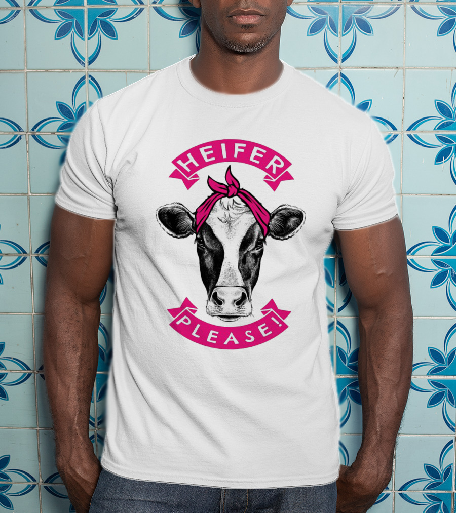 Heifer Please Cow With Pink Bandana Cowgirl T-Shirt