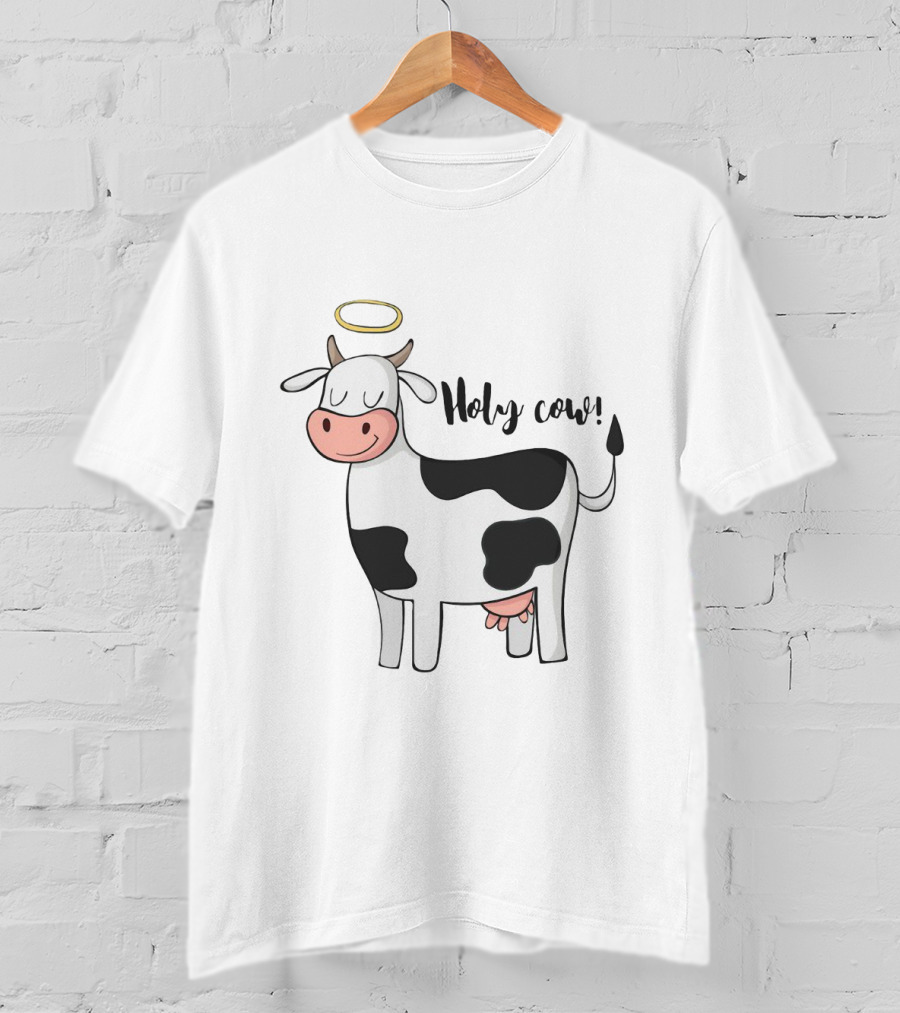 Holy Cow Funny Angelic Cow With Halo Joke T-Shirt