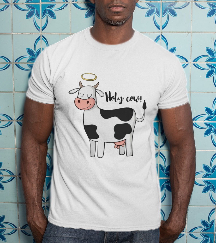 Holy Cow Funny Angelic Cow With Halo Joke T-Shirt