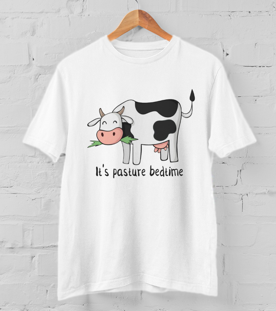 Humorous Cartoon Cow It's Pasture Bedtime T-Shirt