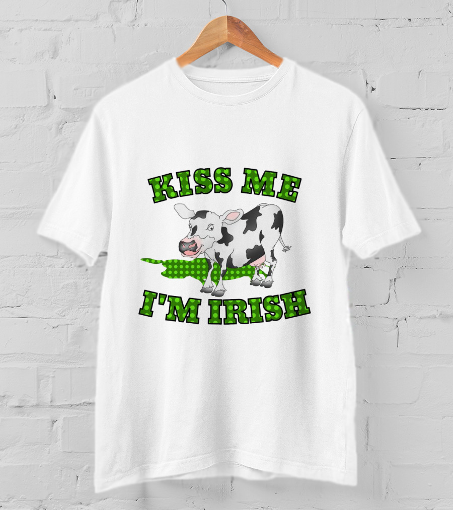Kiss Me I'm Irish Cow With Green Polka Dot Accents T-Shirt