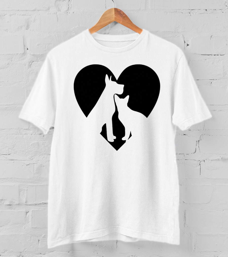 Love Animals Heart Silhouette Featuring Dog And Cat T-Shirt