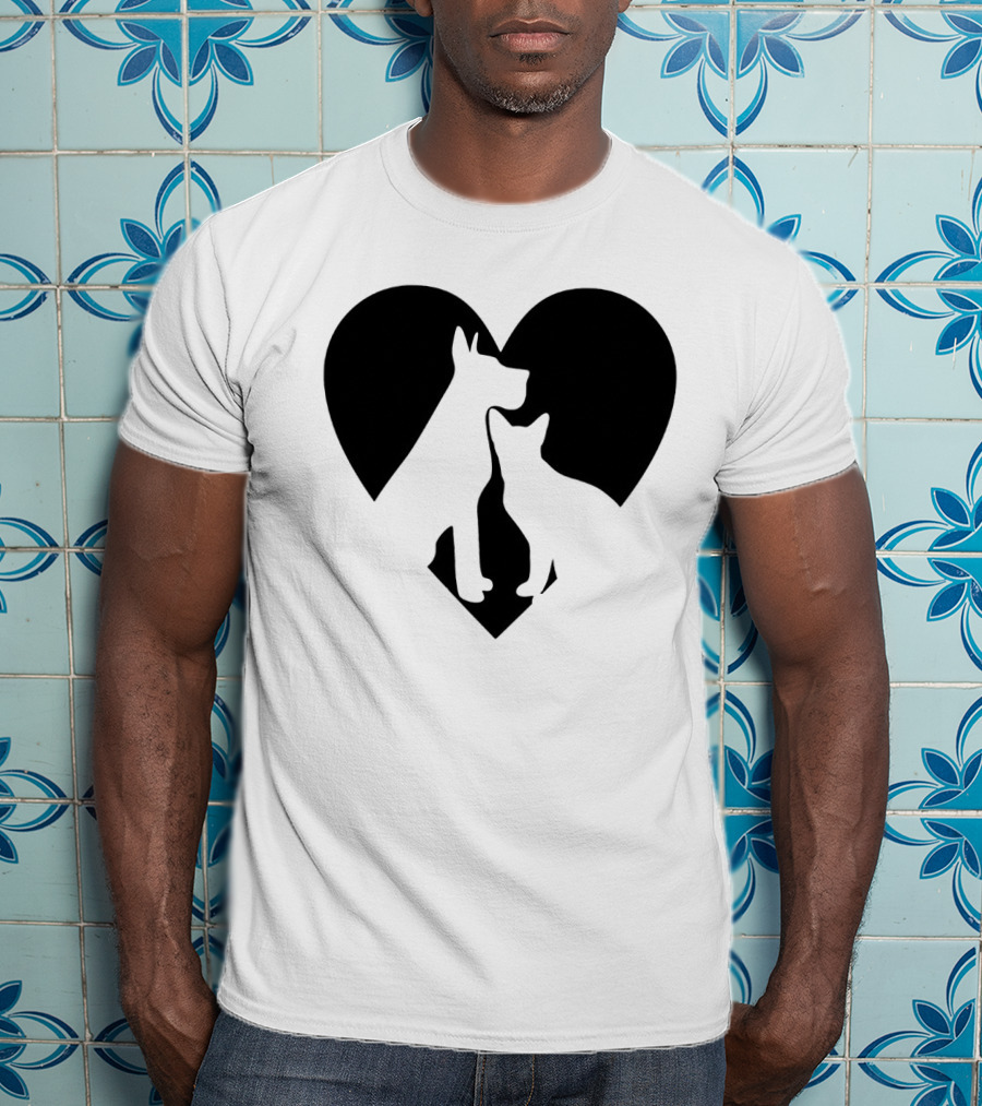 Love Animals Heart Silhouette Featuring Dog And Cat T-Shirt