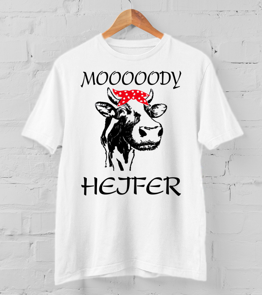 Mooooody Heifer Cow With Red Polka Dot Bandana T-Shirt