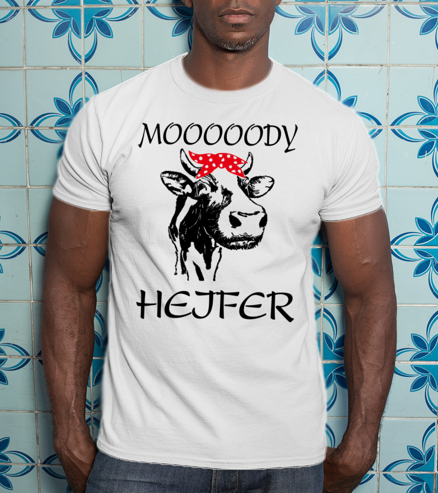 Mooooody Heifer Cow With Red Polka Dot Bandana T-Shirt