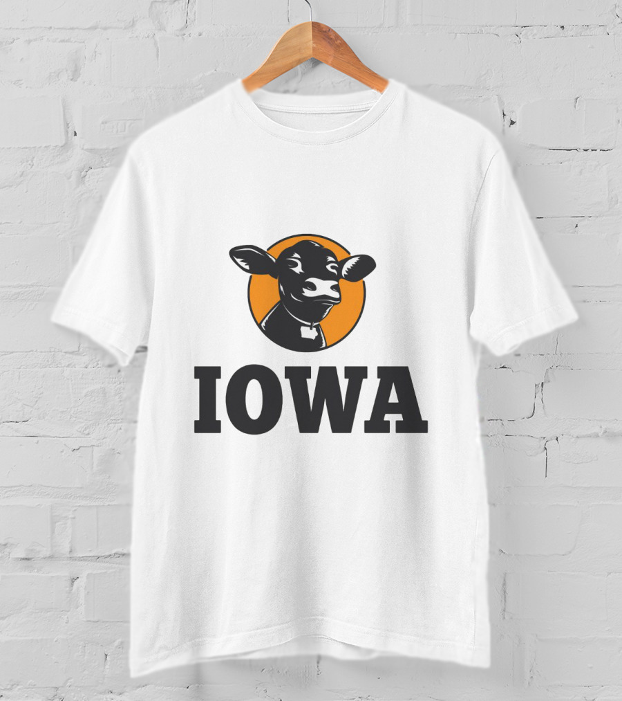 Iowa Love Cow In Black And Orange Circle T-Shirt