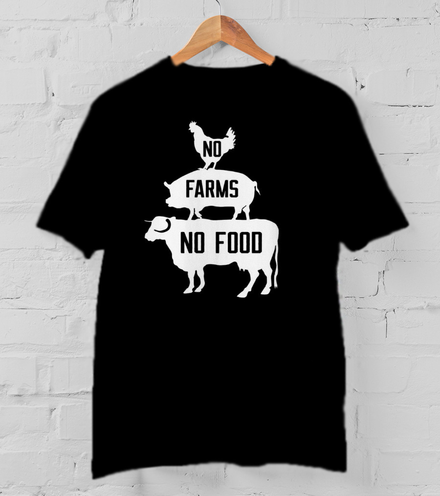 No Farms No Food Stacked Animals Vegan T-Shirt