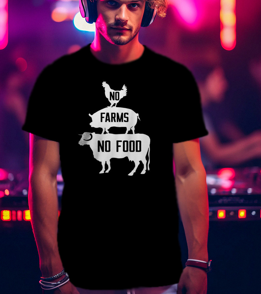 No Farms No Food Stacked Animals Vegan T-Shirt