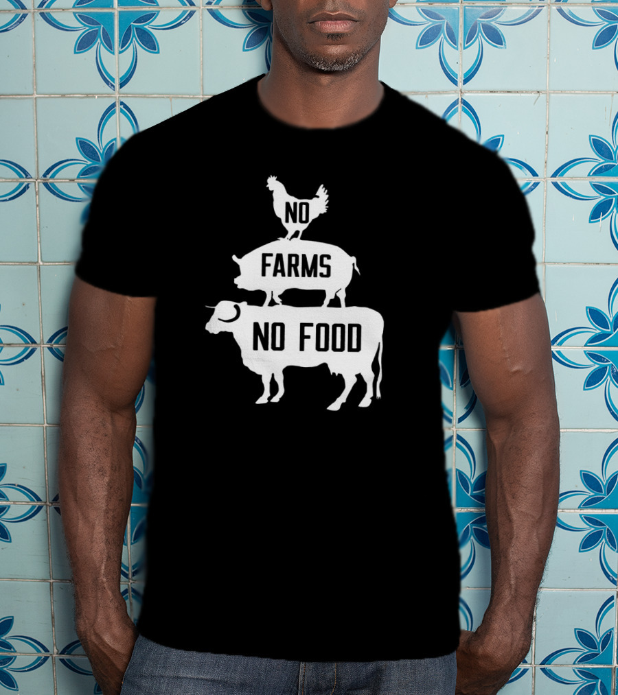 No Farms No Food Stacked Animals Vegan T-Shirt