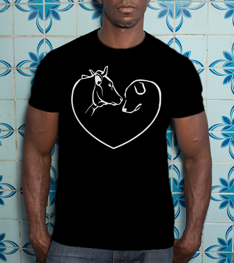 Heart-Shaped Cow And Dog Lovers T-Shirt