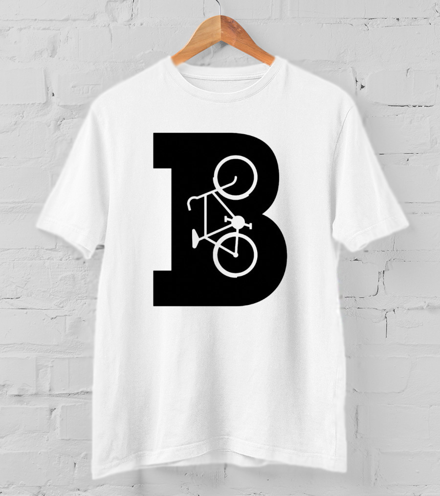 B Letter With Bicycle Motif Design In Bold Black T-Shirt