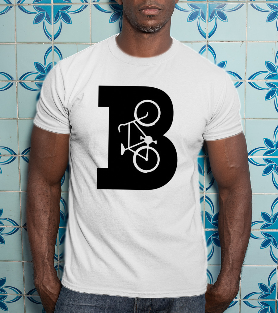 B Letter With Bicycle Motif Design In Bold Black T-Shirt