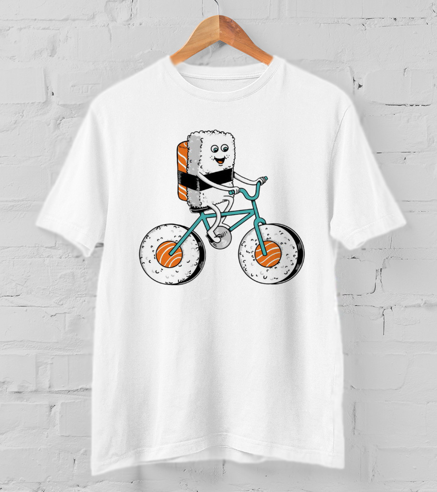 Sushi Roll Bicycle Rider With Salmon Wheel T-Shirt