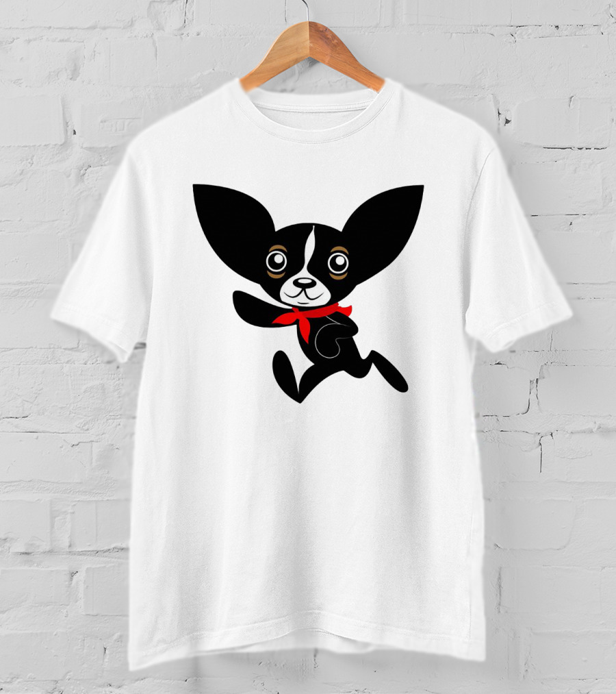 Chihuahua Hola Rico Black And White With Red Bandana Smooth Hair T-Shirt