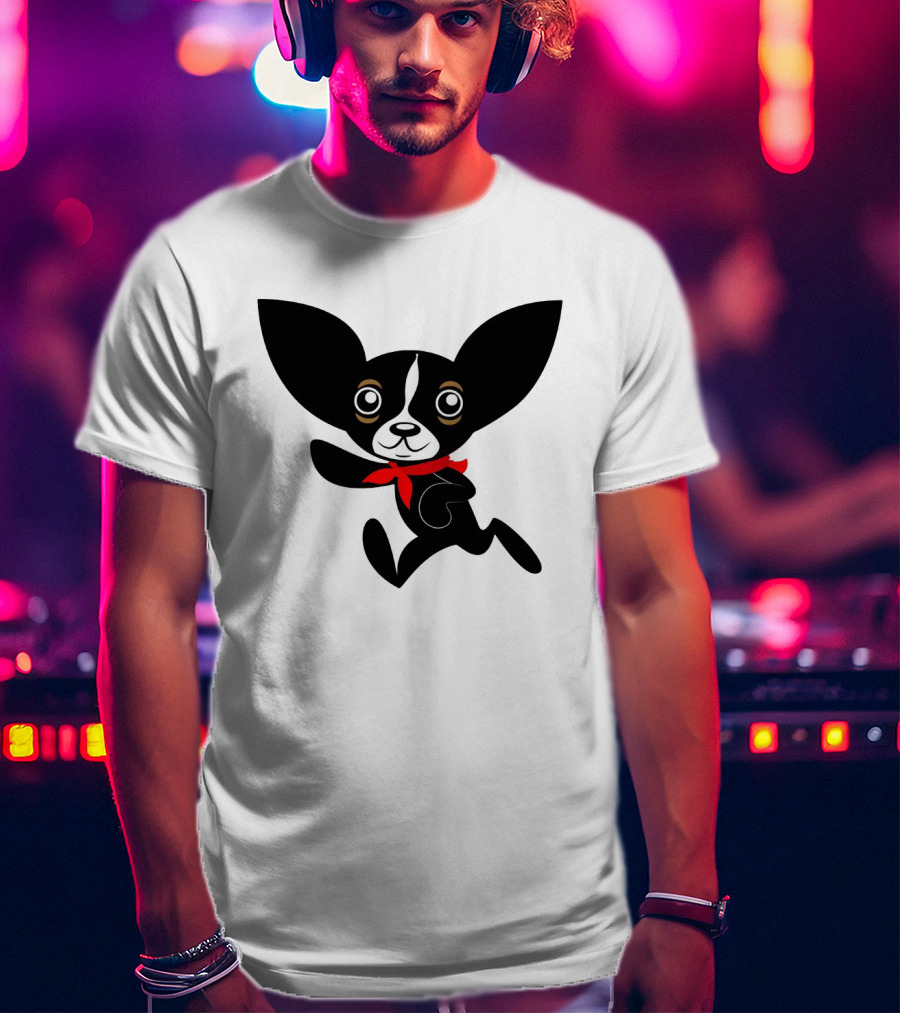 Chihuahua Hola Rico Black And White With Red Bandana Smooth Hair T-Shirt