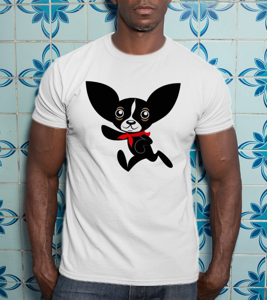 Chihuahua Hola Rico Black And White With Red Bandana Smooth Hair T-Shirt