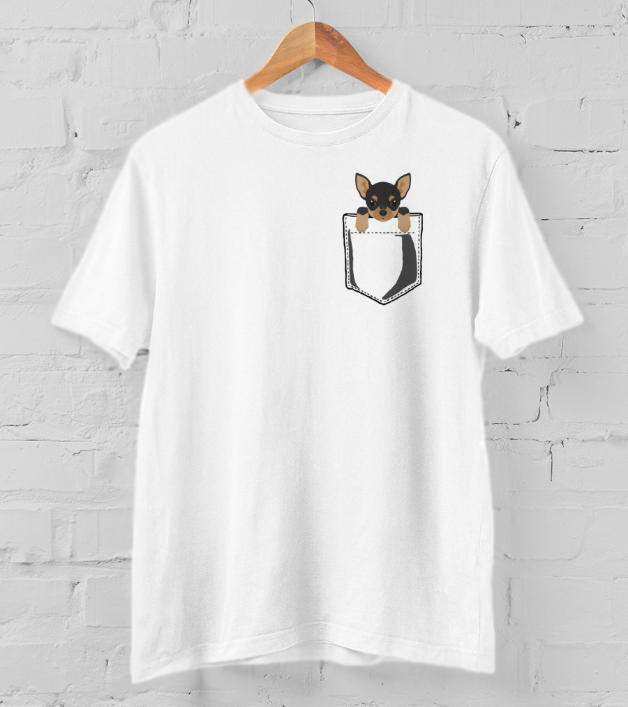 Pocket Chihuahua Cute Dog In Black Fabric Pocket T-Shirt