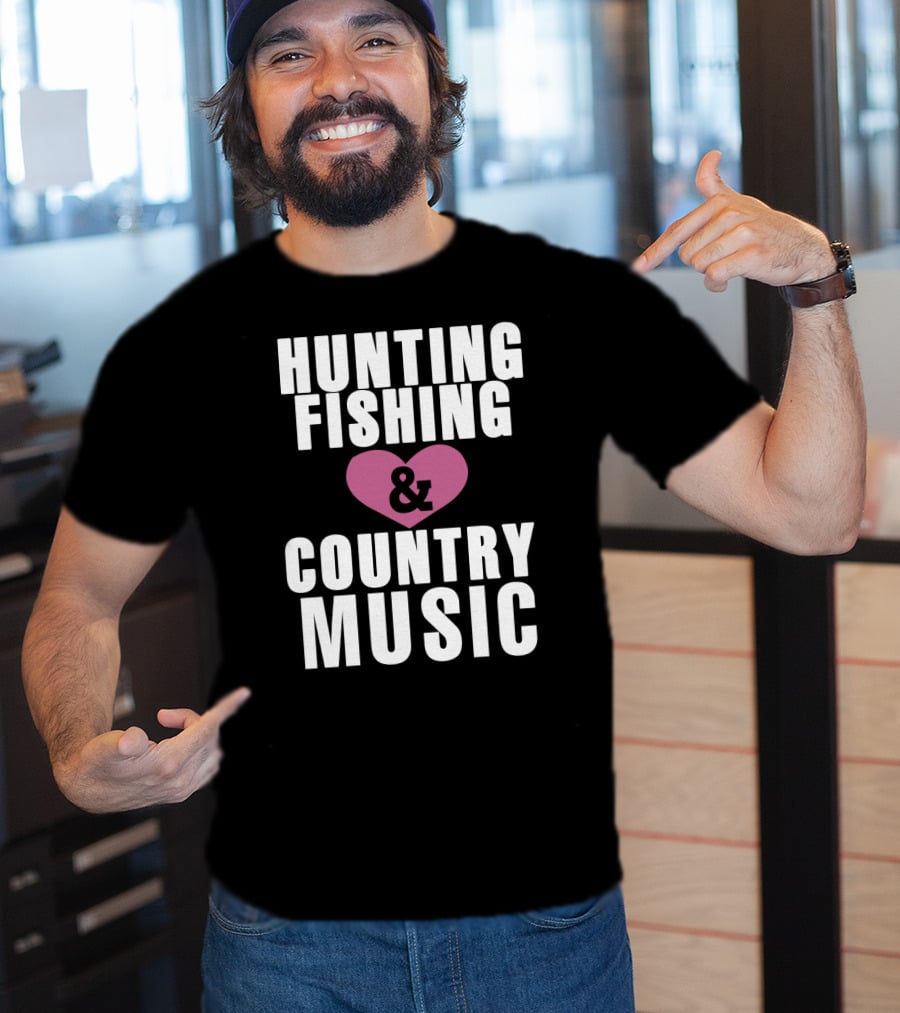 Hunting Fishing And Country Music Heart T-Shirt