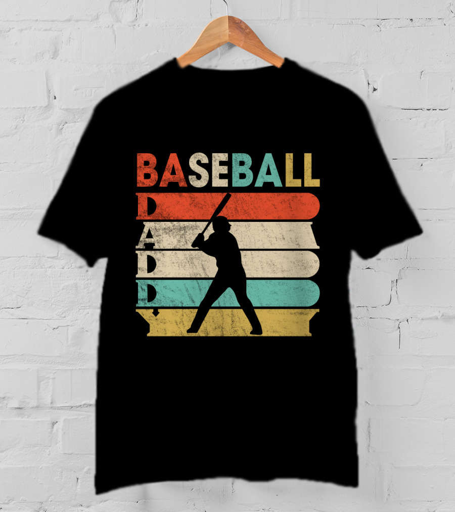 Retro Baseball Daddy Vintage Stripes Silhouette Batter T-Shirt