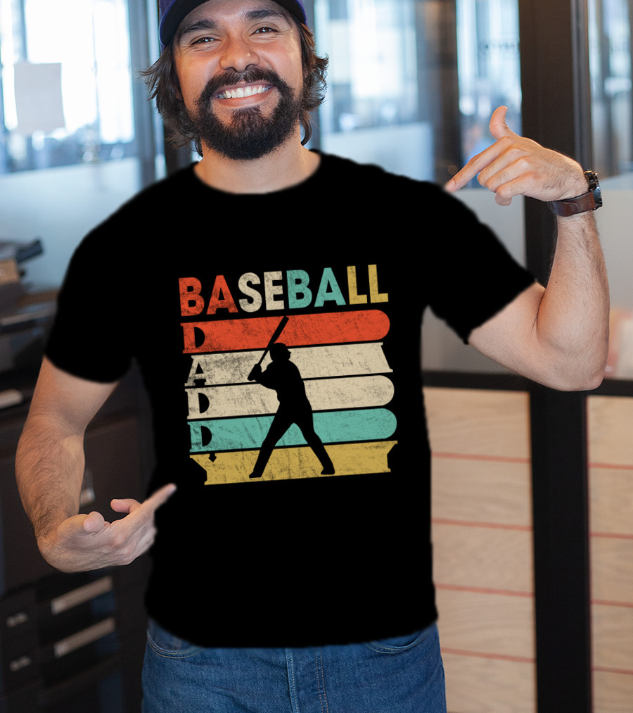 Retro Baseball Daddy Vintage Stripes Silhouette Batter T-Shirt
