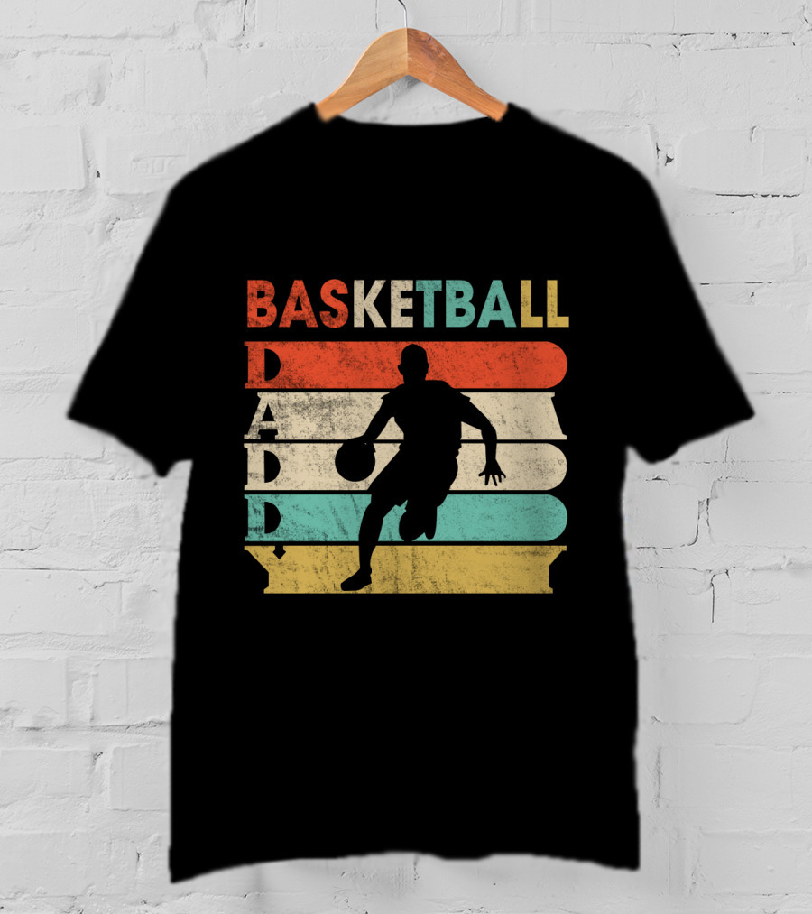 Basketball Daddy Retro Silhouette Player Vintage Stripes T-Shirt