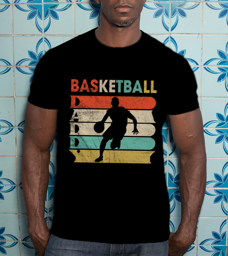 Basketball Daddy Retro Silhouette Player Vintage Stripes T-Shirt