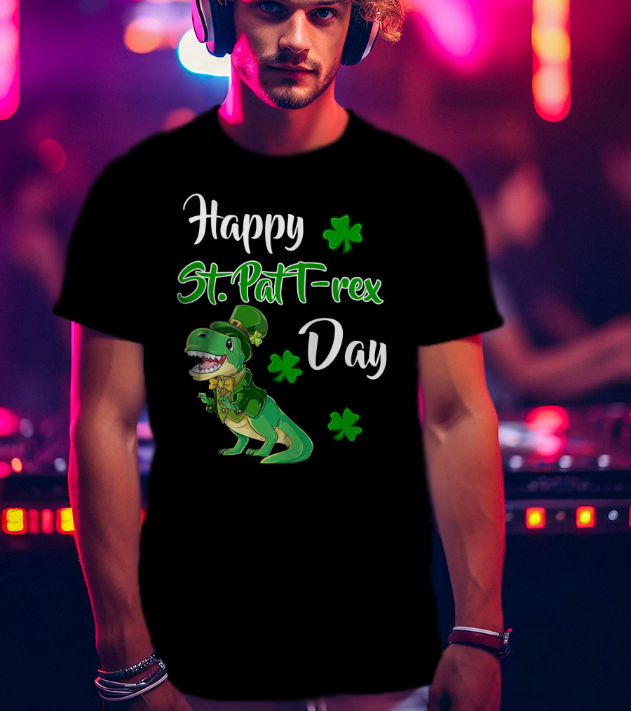 Happy St. Patrick's Day T-Rex Dinosaur With Shamrocks T-Shirt