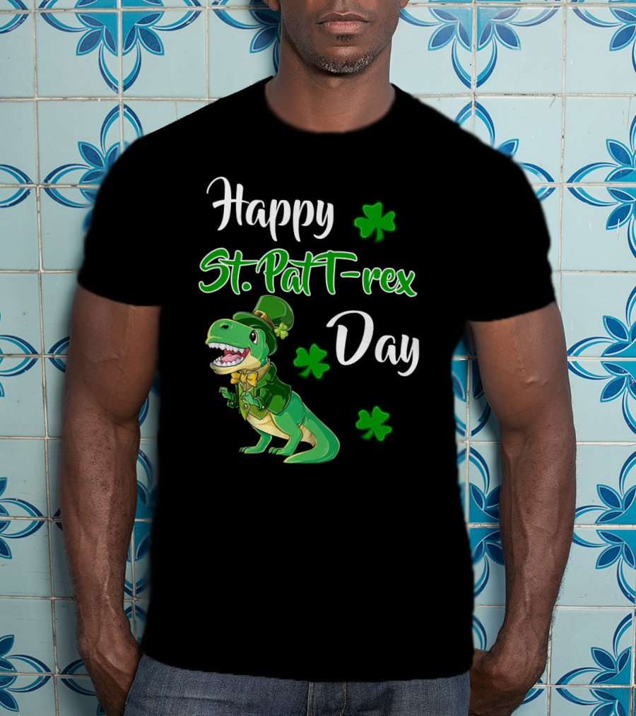 Happy St. Patrick's Day T-Rex Dinosaur With Shamrocks T-Shirt