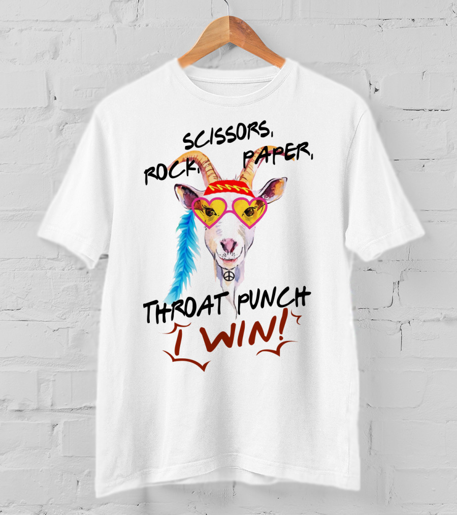 Scissors Rock Paper Goat Throat Punch I Win Peace Sign Heart Glasses T-Shirt