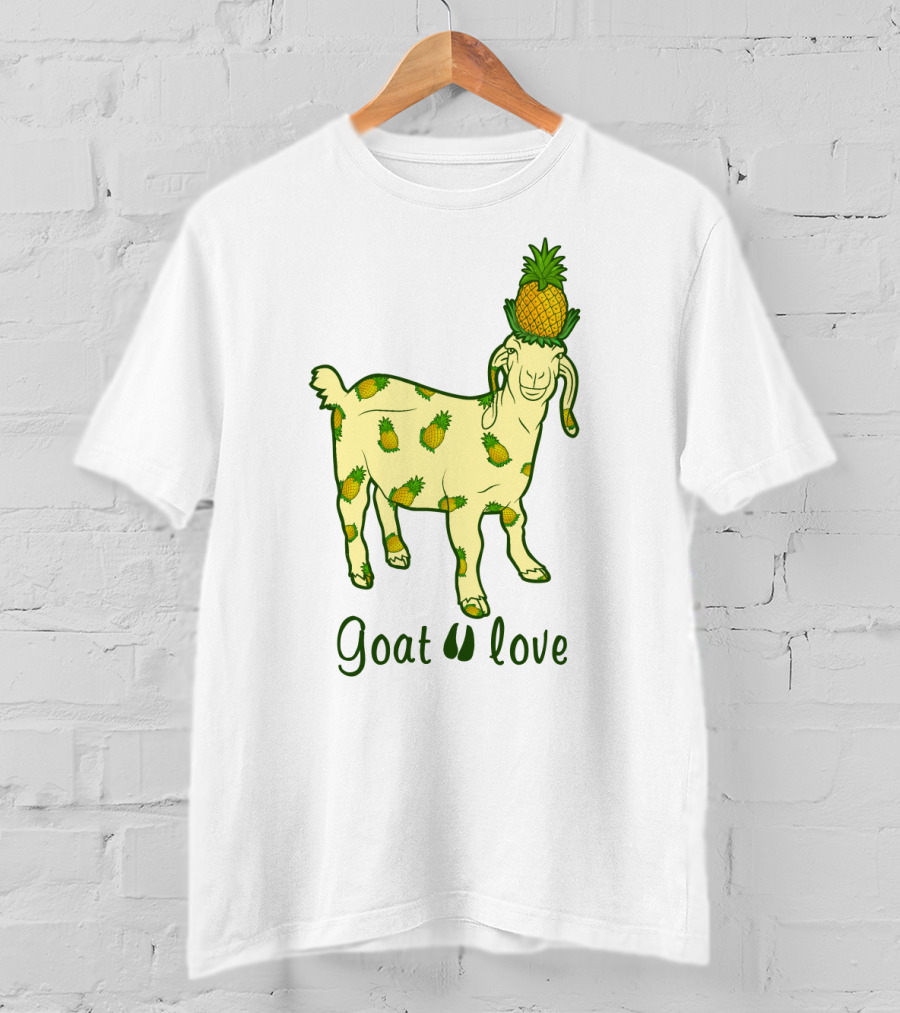 Goat With Pineapple Patterns And Text 'Goat Love' T-Shirt