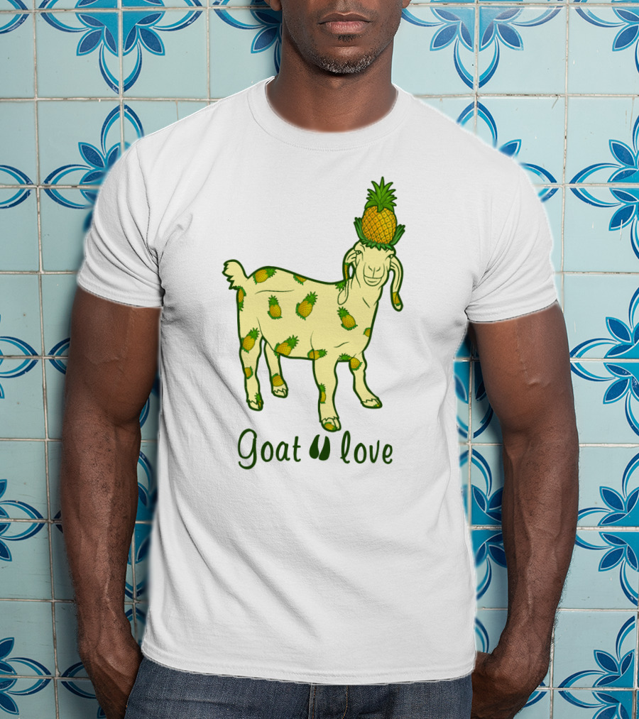 Goat With Pineapple Patterns And Text 'Goat Love' T-Shirt