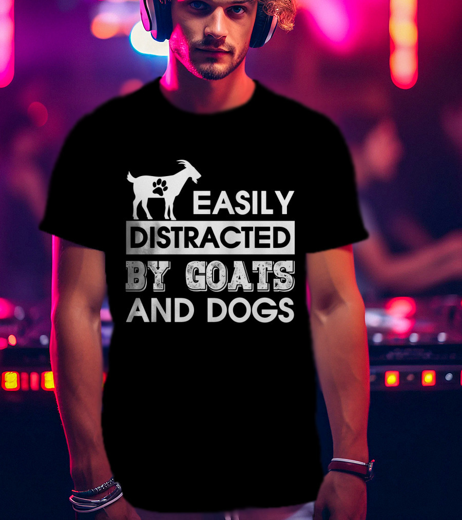 Easily Distracted By Goats With Paw Print And Dogs Enthusiast T-Shirt