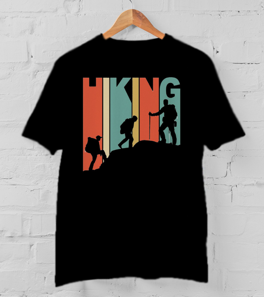 Retro Gradient Hiking Silhouette Adventure T-Shirt