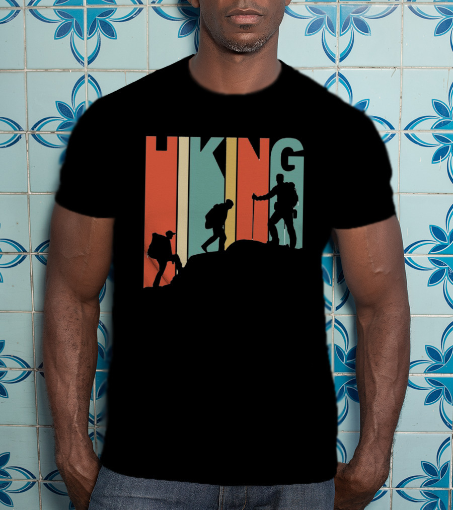 Retro Gradient Hiking Silhouette Adventure T-Shirt
