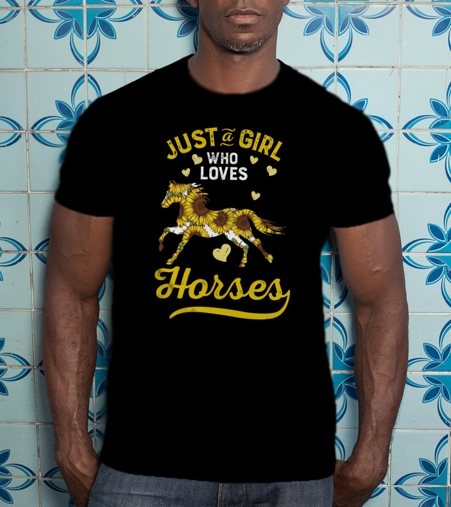 Just A Girl Who Loves Horses Sunflower Heart Pattern Horse T-Shirt