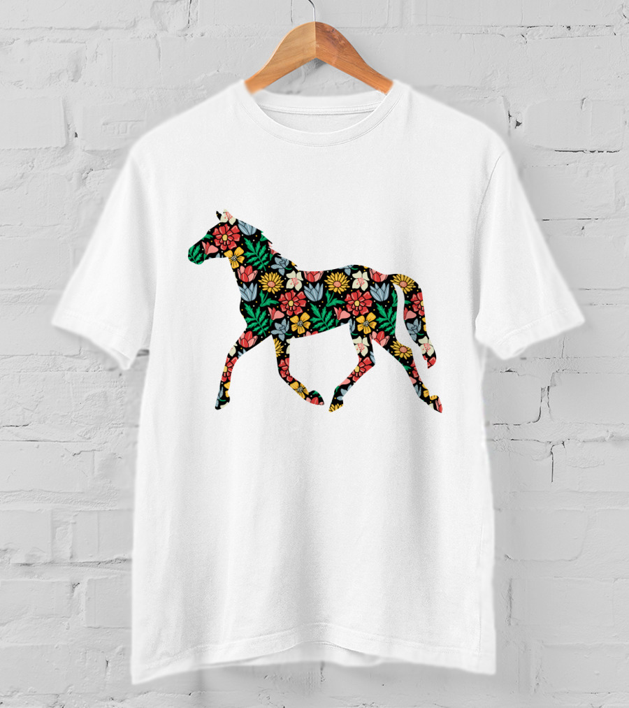 Floral Horse Pattern Vibrant Flower T-Shirt