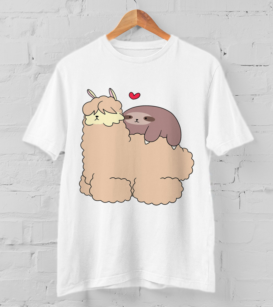 Sloth Loves Alpaca Heartwarming Cuddle Embrace With Cute Llama Vibes T-Shirt