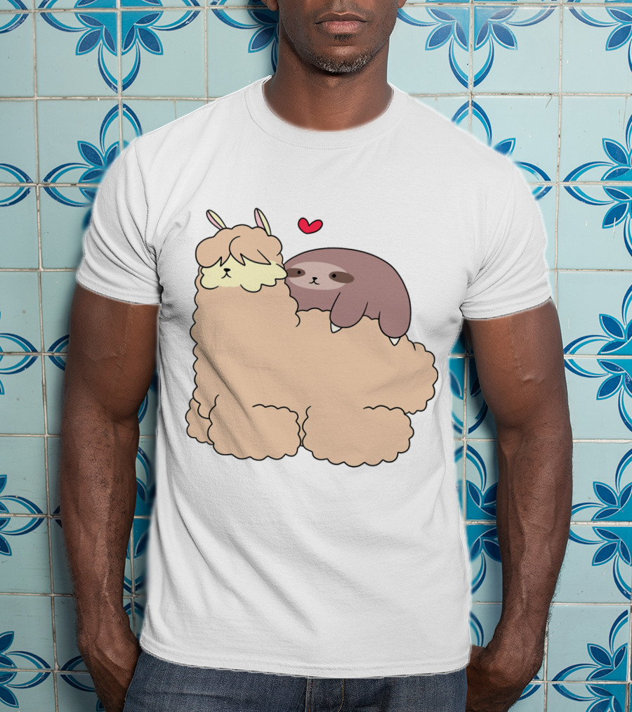 Sloth Loves Alpaca Heartwarming Cuddle Embrace With Cute Llama Vibes T-Shirt