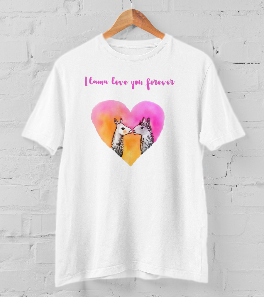 Llama Love You Forever Heart With Two Llamas T-Shirt
