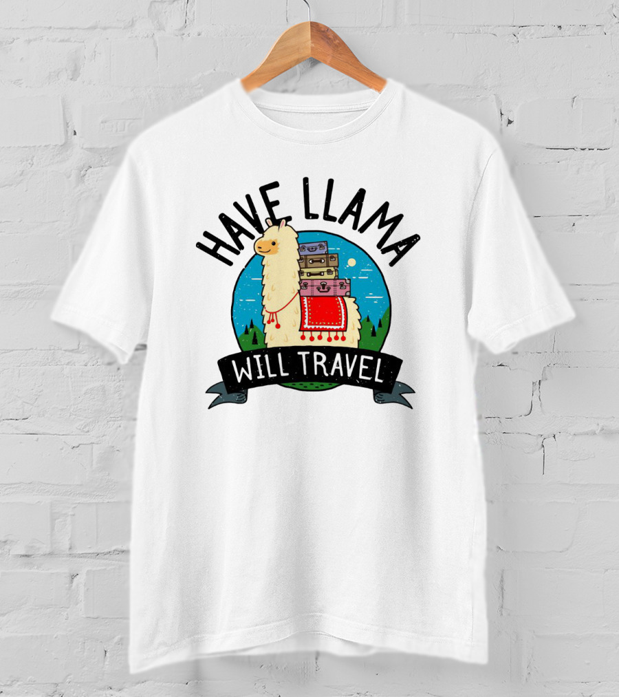 Have Llama Will Travel Funny Vacation Adventure With Llama And Suitcases T-Shirt