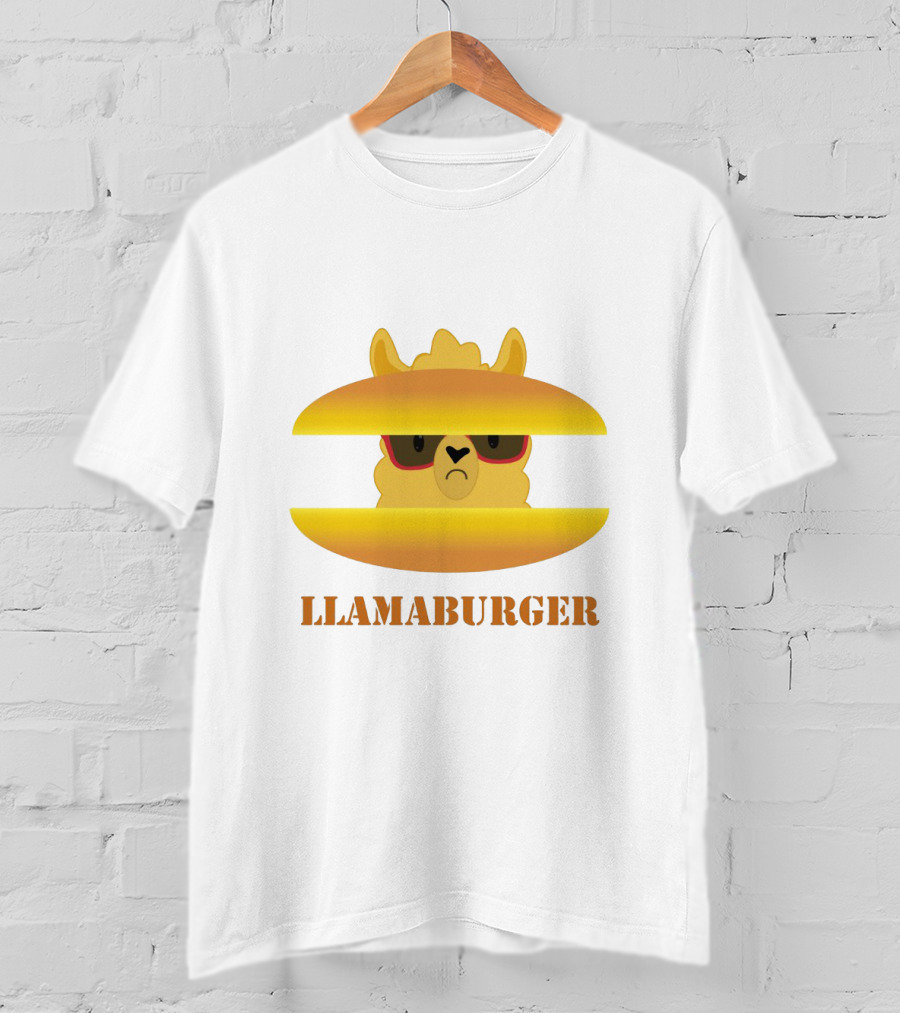 LLAMABURGER Sad Llama With Glasses Between Burger Pieces T-Shirt