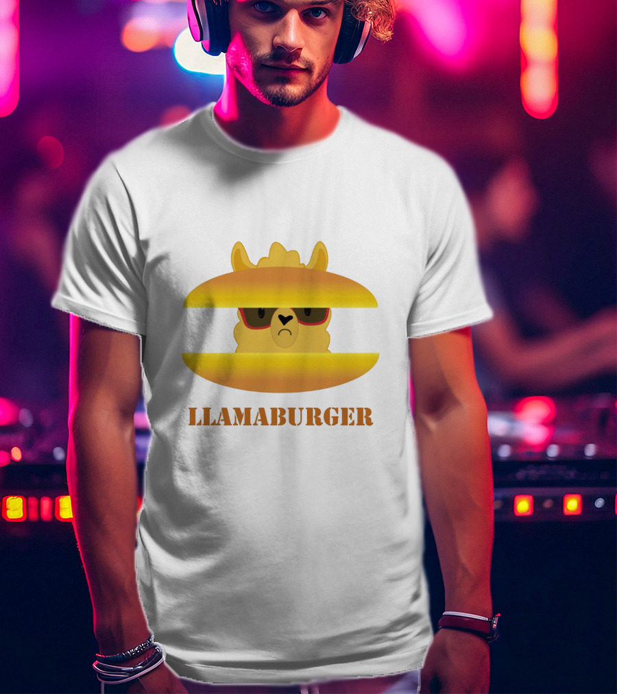 LLAMABURGER Sad Llama With Glasses Between Burger Pieces T-Shirt