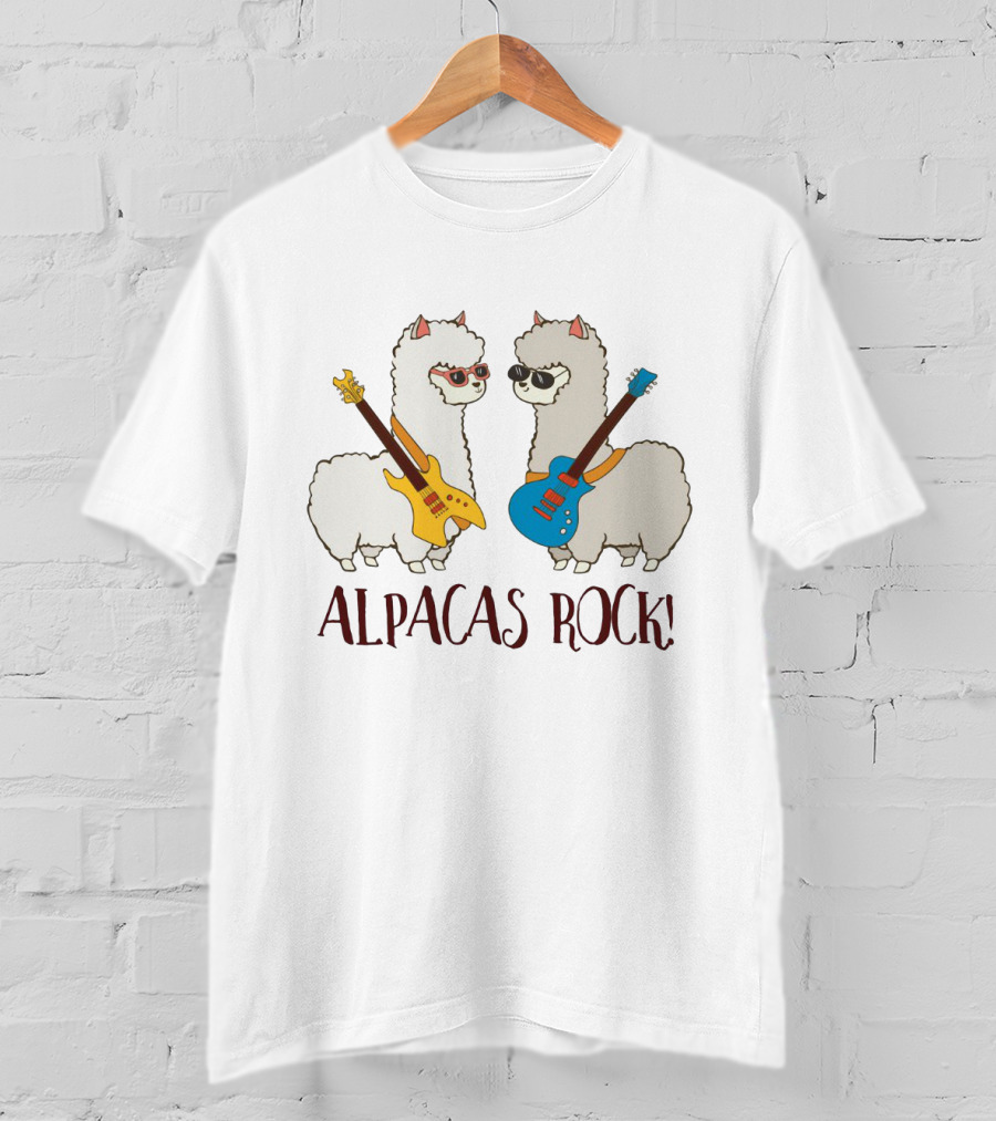 Alpacas Rock Funny Love With Cute Guitar-Playing Alpacas T-Shirt