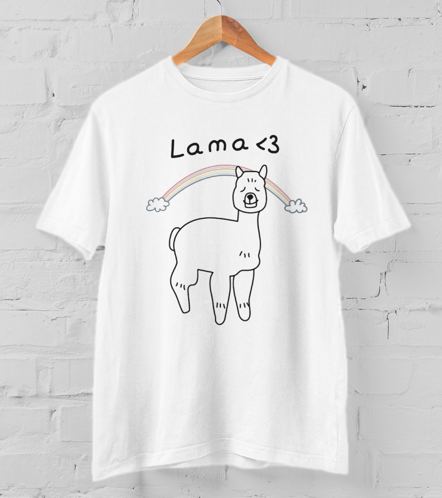 Lama <3 Rainbow Sketch With Colorful Clouds T-Shirt