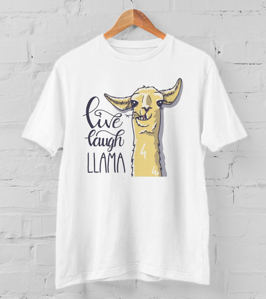 Live Laugh Llama Cartoon Illustration With Whimsical Llama Sketch T-Shirt
