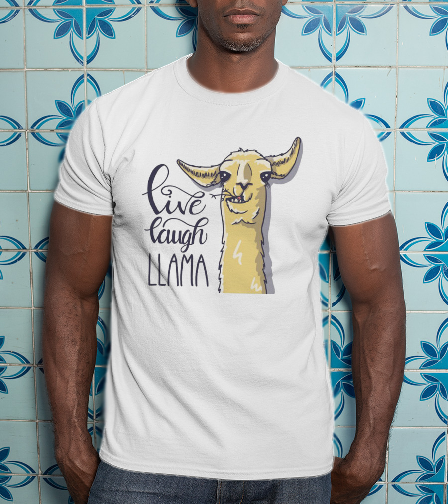 Live Laugh Llama Cartoon Illustration With Whimsical Llama Sketch T-Shirt