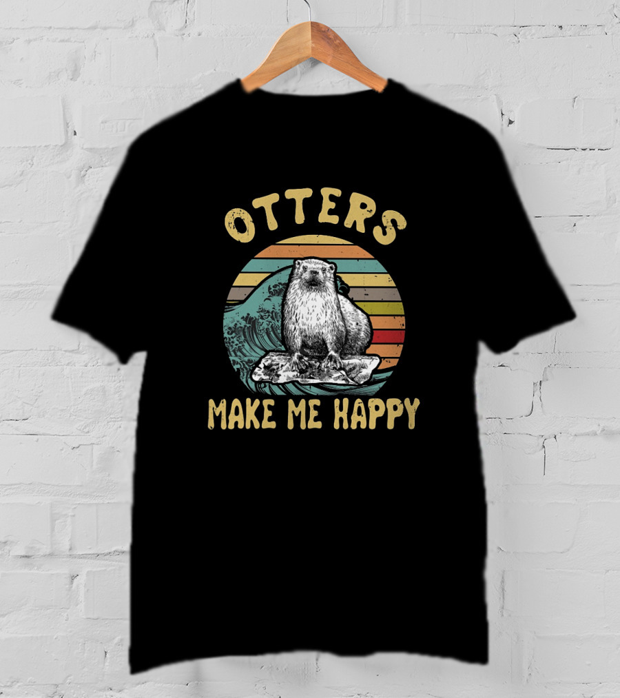 Otters Make Me Happy Vintage Wave T-Shirt