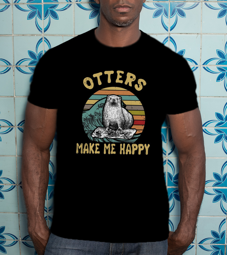 Otters Make Me Happy Vintage Wave T-Shirt